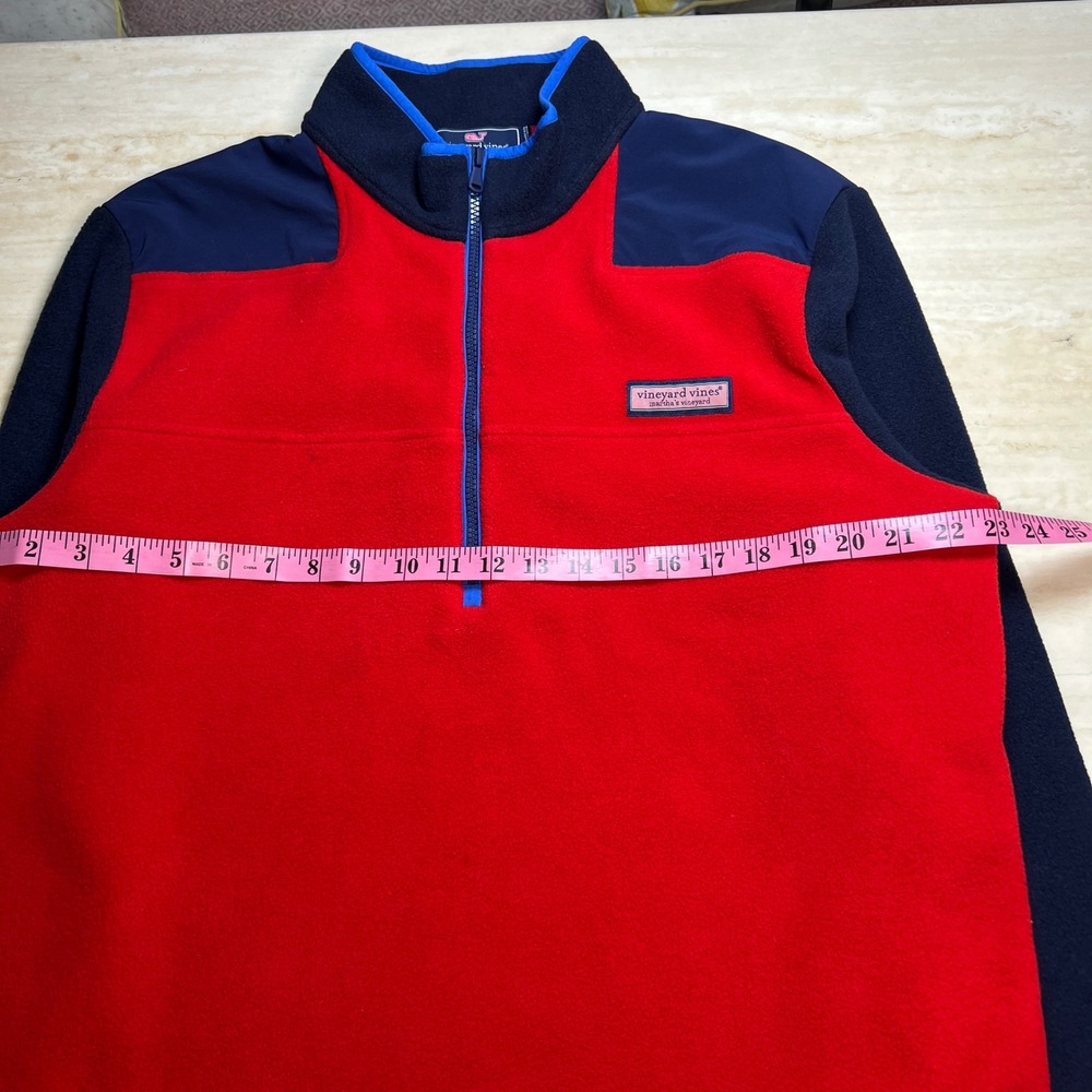 Vineyard Vines Mens Fleece Quarter Zip Pullover Red Blue Color Block - Picture 4 of 9